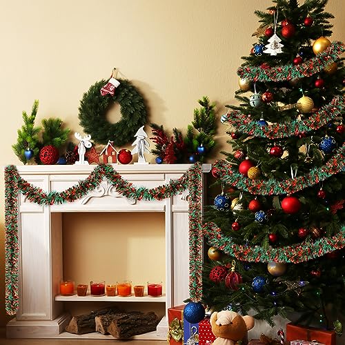 Ceenna 150ft Christmas Tinsel Garland Red & Green Metallic Twist Holiday Decor