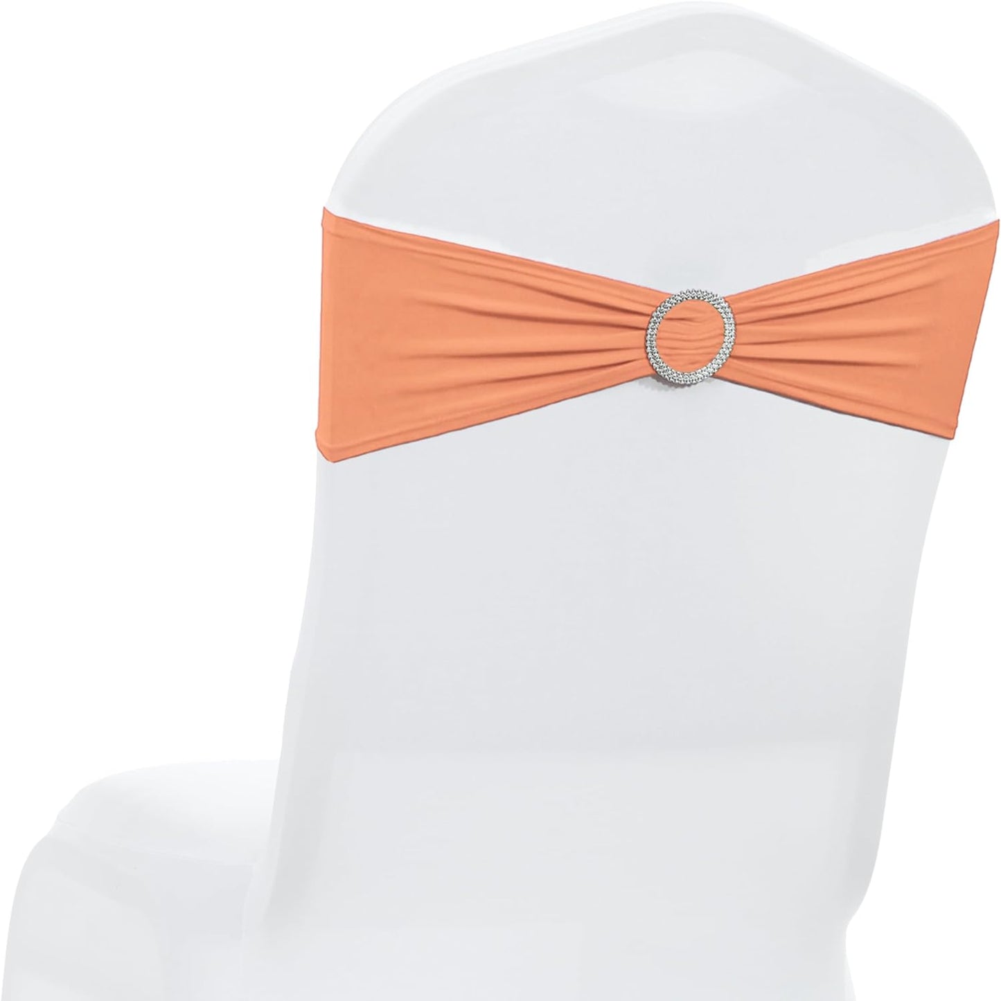 MDS Premium Spandex Chair Sashes - Pack of 10 Stretch Covers with Buckle Slider | Universal Fit for Weddings & Events - Peach