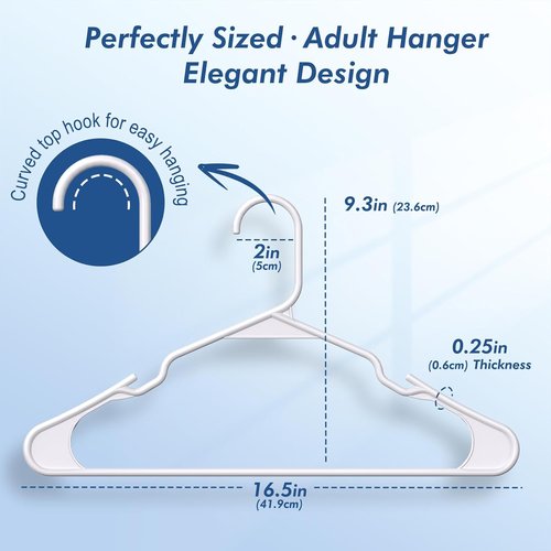 HOUSE DAY Plastic Hangers - 16 Pack White Non-Slip Durable Adult Clothes Hangers for Closet Organization
