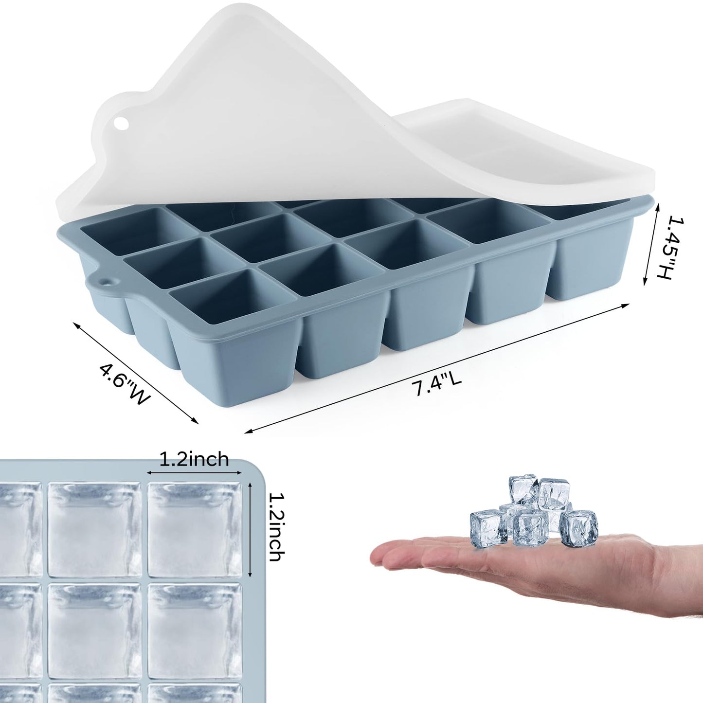 Silicone Ice Cube Tray 3 Pack, HANCELANT Ice Cube Mold, Ice Trays for Freezer with Lid for Whiskey, Cocktail, Drinks and Food, Freezer, BPA Free, Easy Release