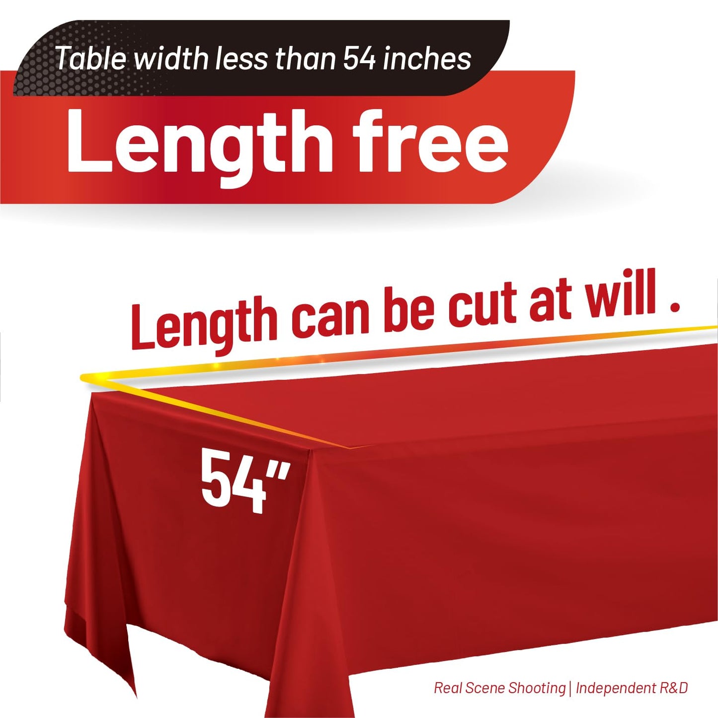 Airbin Plastic Table Cloth, 310 Ft X 54 in Disposable Tablecloth Red Tablecloth Premium PEVA Plastic Table Cloth Disposable with Any Cut Sliding Cutters for Picnics, Parties, Birthdays, Festivals
