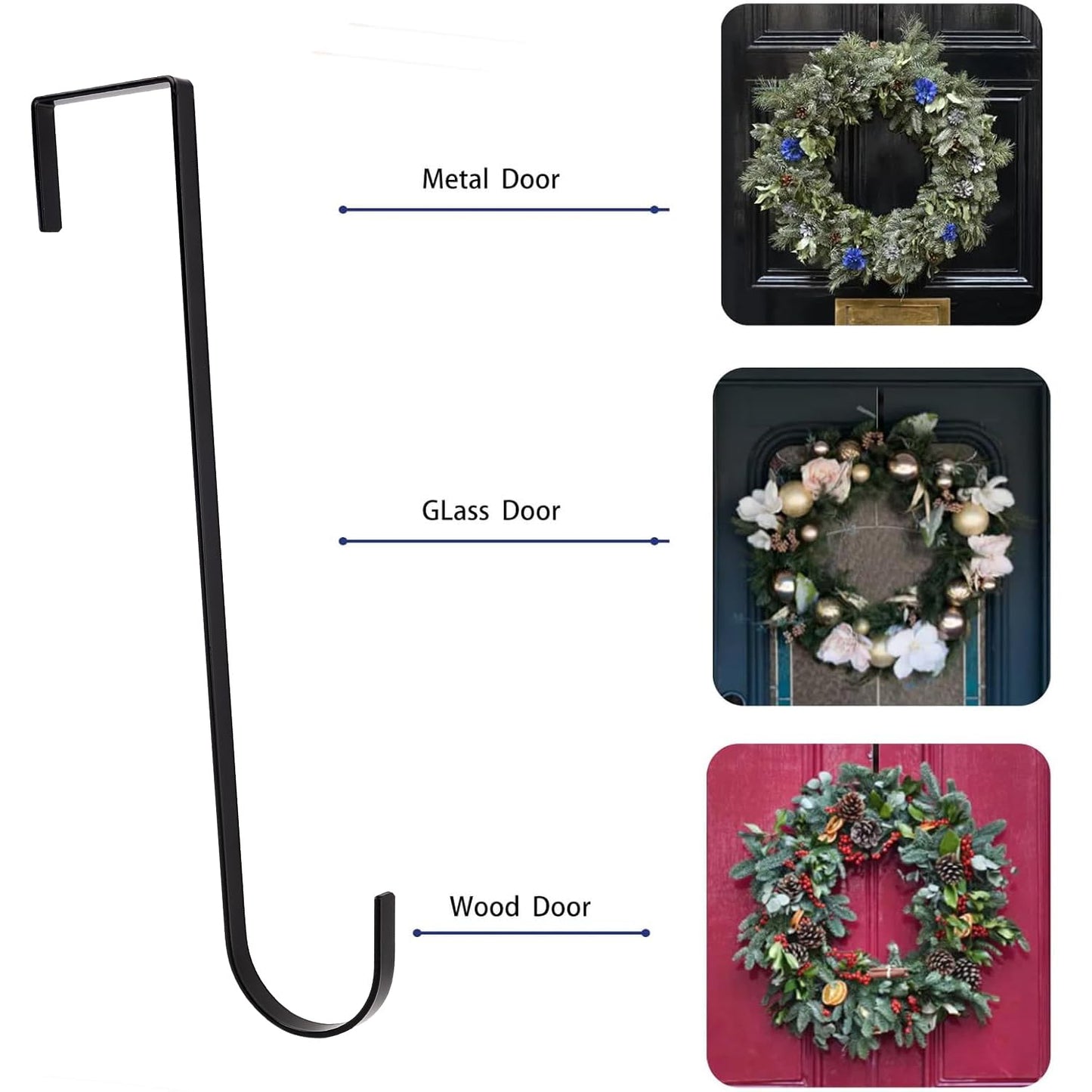 Vhxmaizxn 12 in Wreath Hanger Black Wreath Hangers for Front Door Wreaths Hangers Hook Over The Door Hook for Christmas Wreaths Holder Xmas Halloween Easter Home Outdoor Decorations