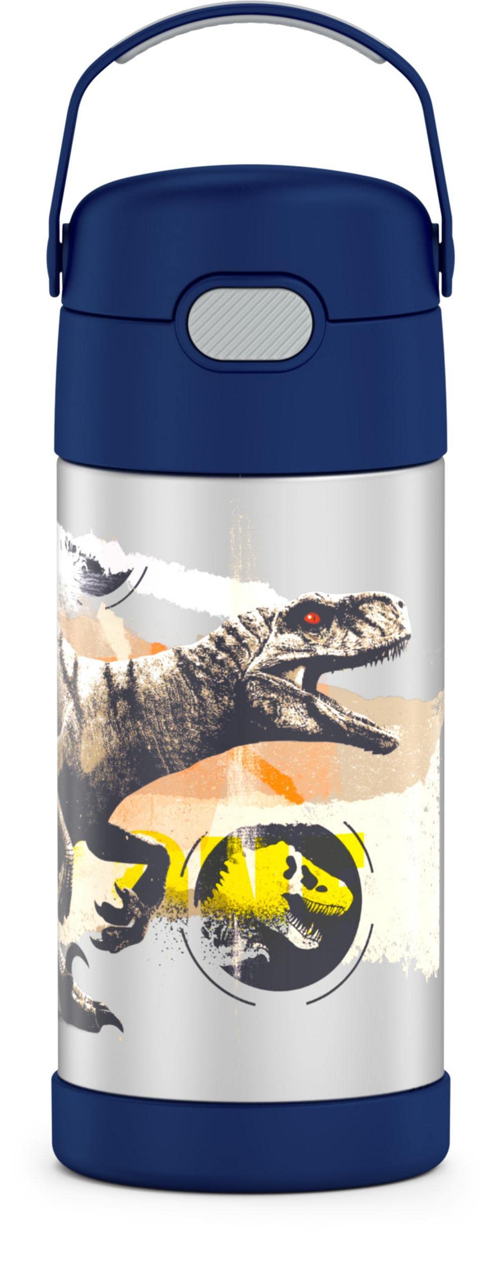 THERMOS FUNTAINER 12 Ounce Stainless Steel Vacuum Insulated Kids Straw Bottle, Jurassic World: Dominion