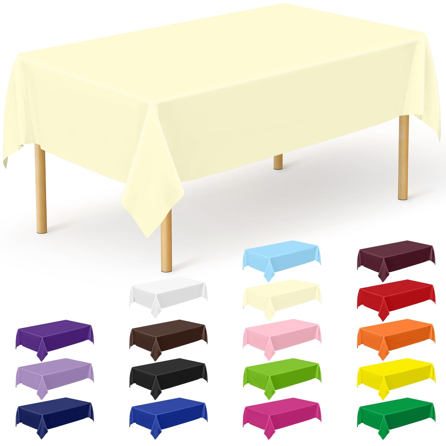 QZYL 12 PCS Ivory Plastic Tablecloths, 54 in x 108 in Dinner Table Cloths, Rectangle Table Cover for Birthday Party Family Gathering Wedding