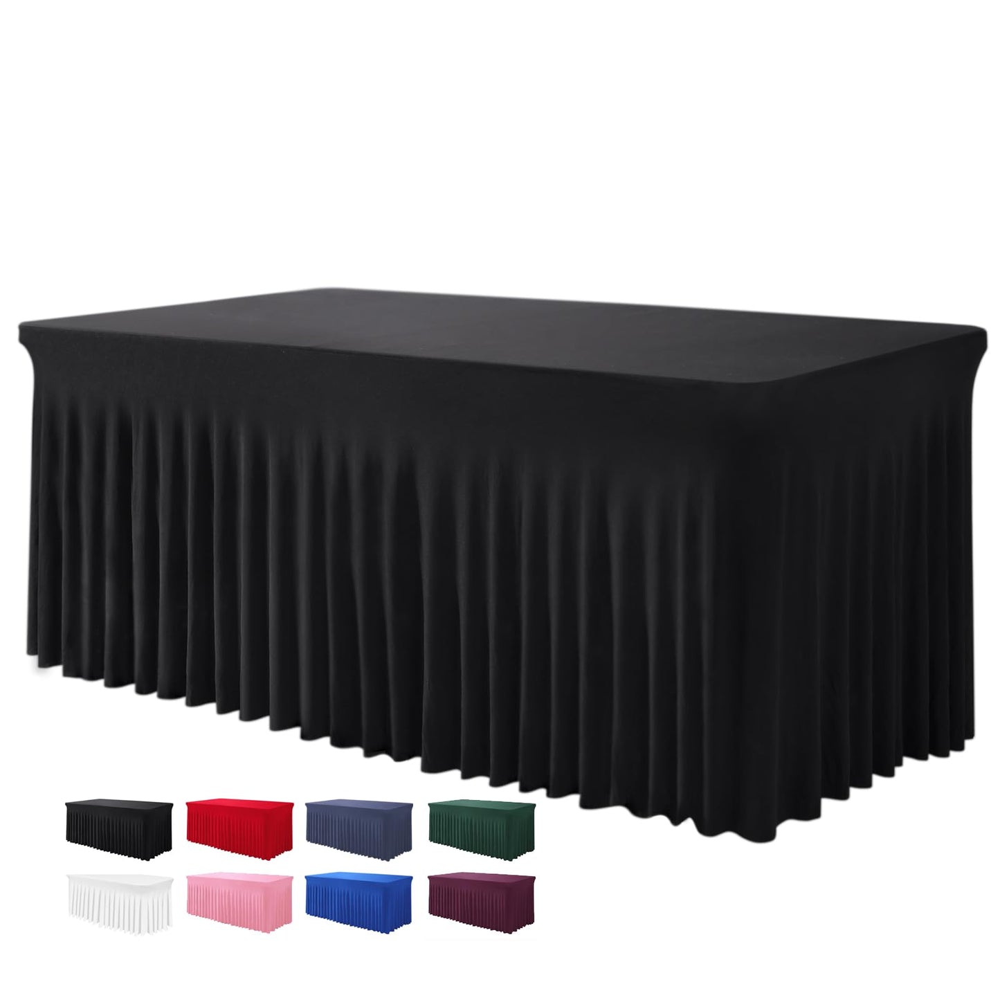 BDDC Table Skirts for Rectangle Tables 6ft - One-Piece Black Tablecloths and Skirt, Wrinkle Resistant Ruffles Elastic Cover for Banquets, Weddings, Events, Parties