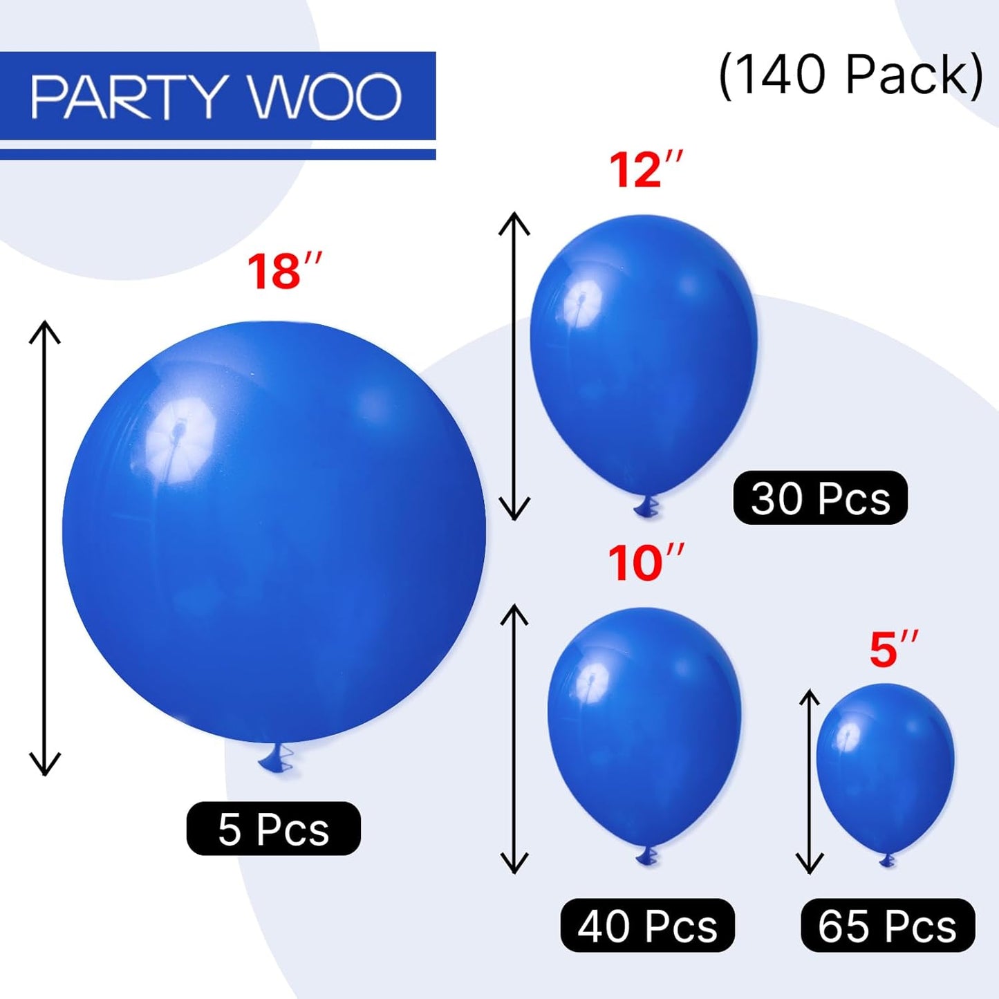 PartyWoo Blue Balloon Arch Kit - 140pcs Navy Blue Balloons in 5, 10, 12, & 18 Inch Sizes for Celebrations