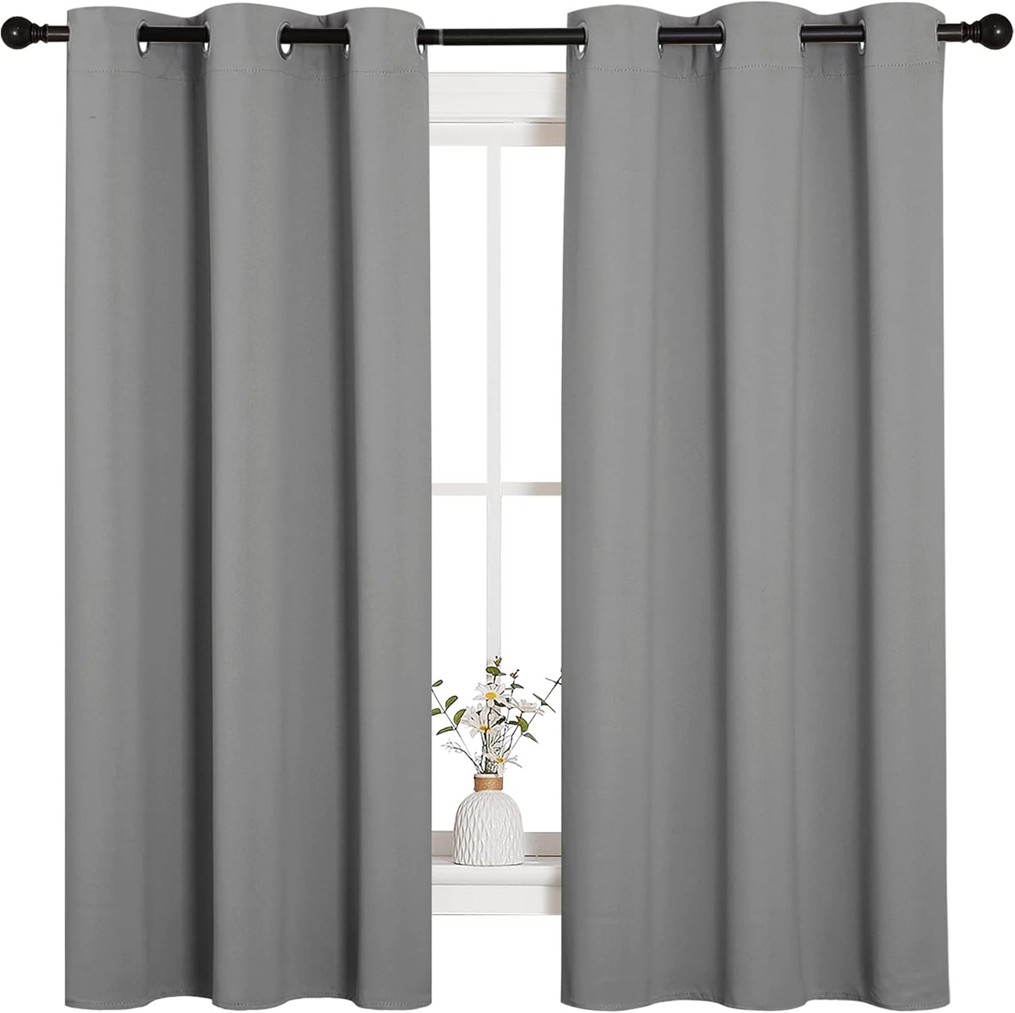 NICETOWN Silver Grey Thermal Insulated Blackout Curtains - Kids Window Drapes, 2 Panels (W42 x L63-Inch)
