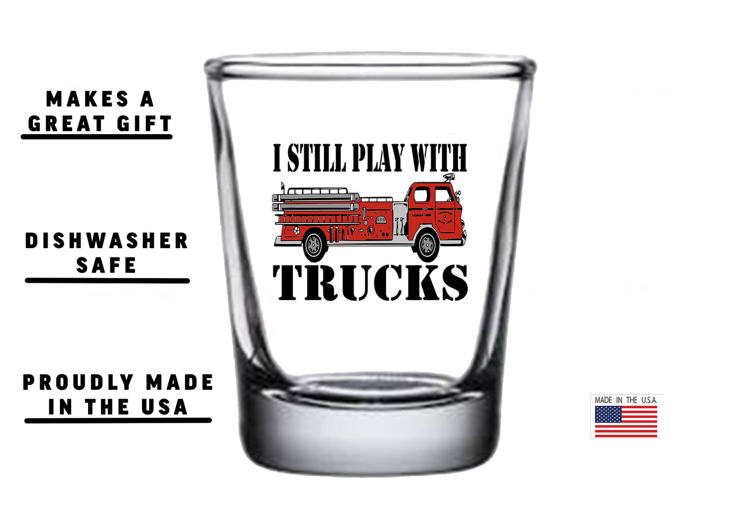 Rogue River Tactical Funny Firefighter Shot Glass Gift for Firefighters - Play With Fire Trucks