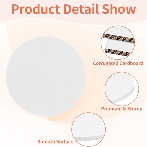 Cake Boards 12 Inch Round - Sturdy 1/2 Inch Cake Drum, 12 Inch Cake Boards,Corrugated Cake Base Cake Drums for Multi-Layer Cakes, White, 2 Pcs
