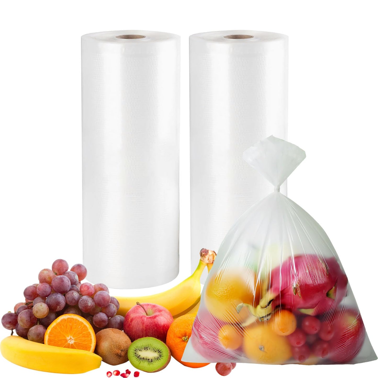 12" x 20" Clear Plastic Produce Bag on a Roll, Food Storage Bags for Vegetables, Bread, Fruits and Meat, Easy To Tear, Continuous Roll- 350 Bags/Roll - [2 Rolls]