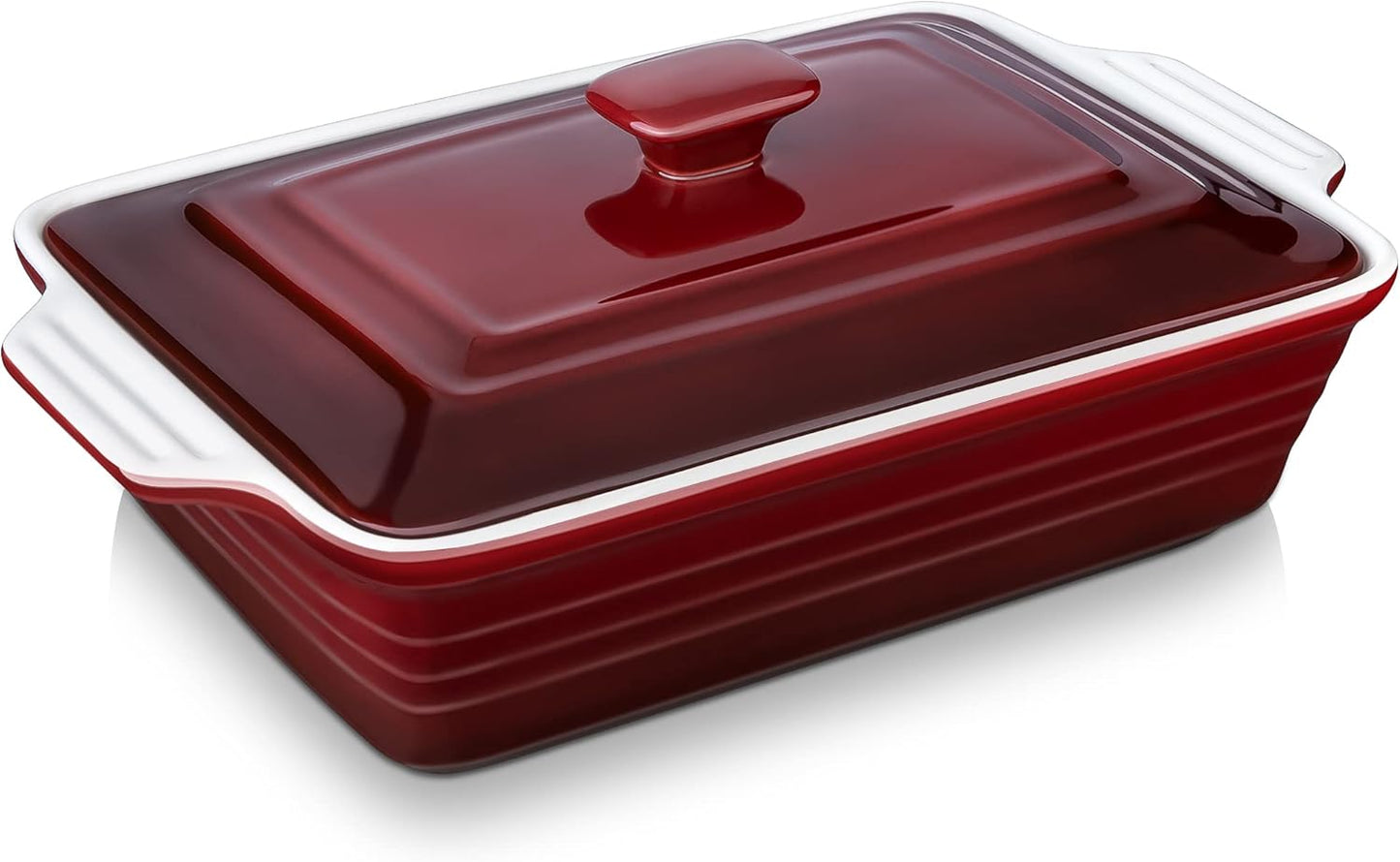 LOVECASA 4.5 Quart Ceramic Casserole Dish - Oven Safe Lasagna Pan with Lid & Handles | Gradient Red