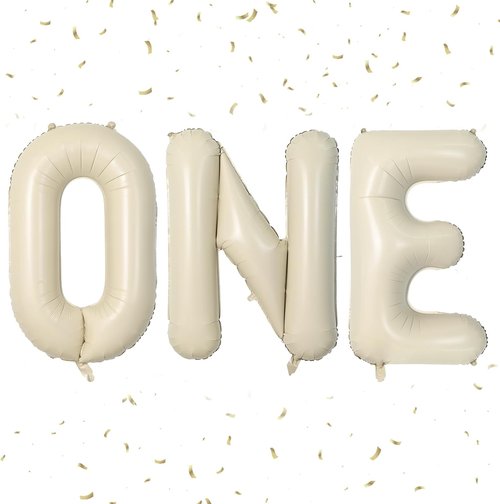 Biapian 40-Inch Cream ONE Foil Balloons - Giant Aluminum Balloons for 1st Birthday Party Decor