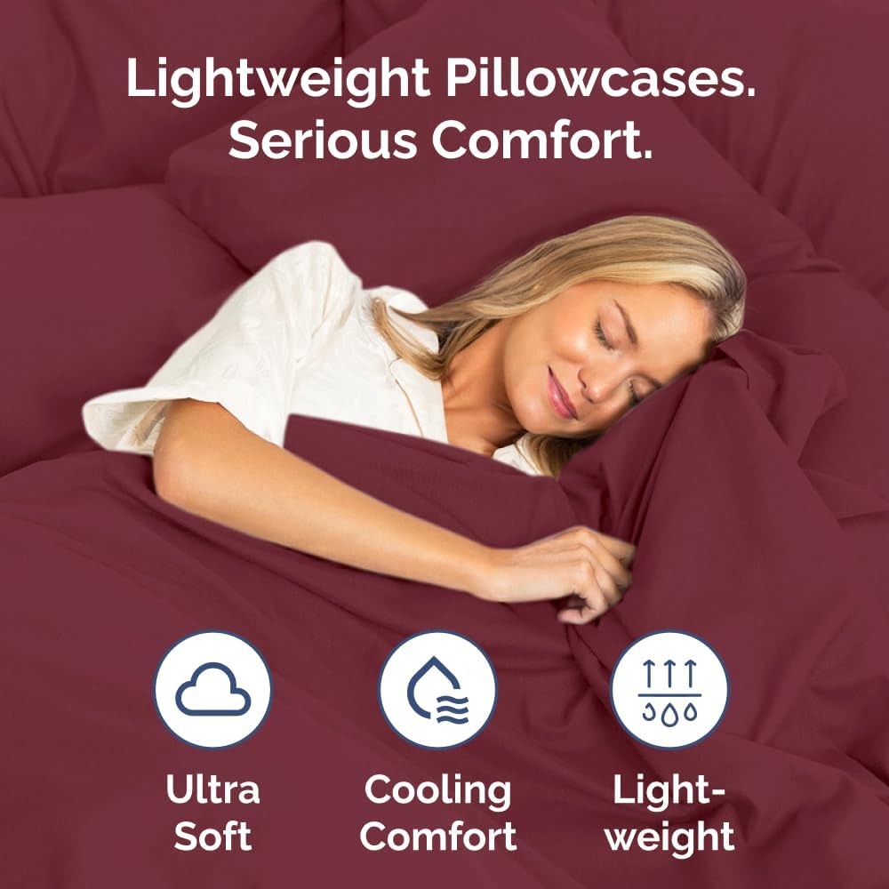 King Pillow Cases by [Brand Name] - Ultra Soft Hotel Quality Covers | Wrinkle-Free & Stain Resistant - Burgundy - Set of 2