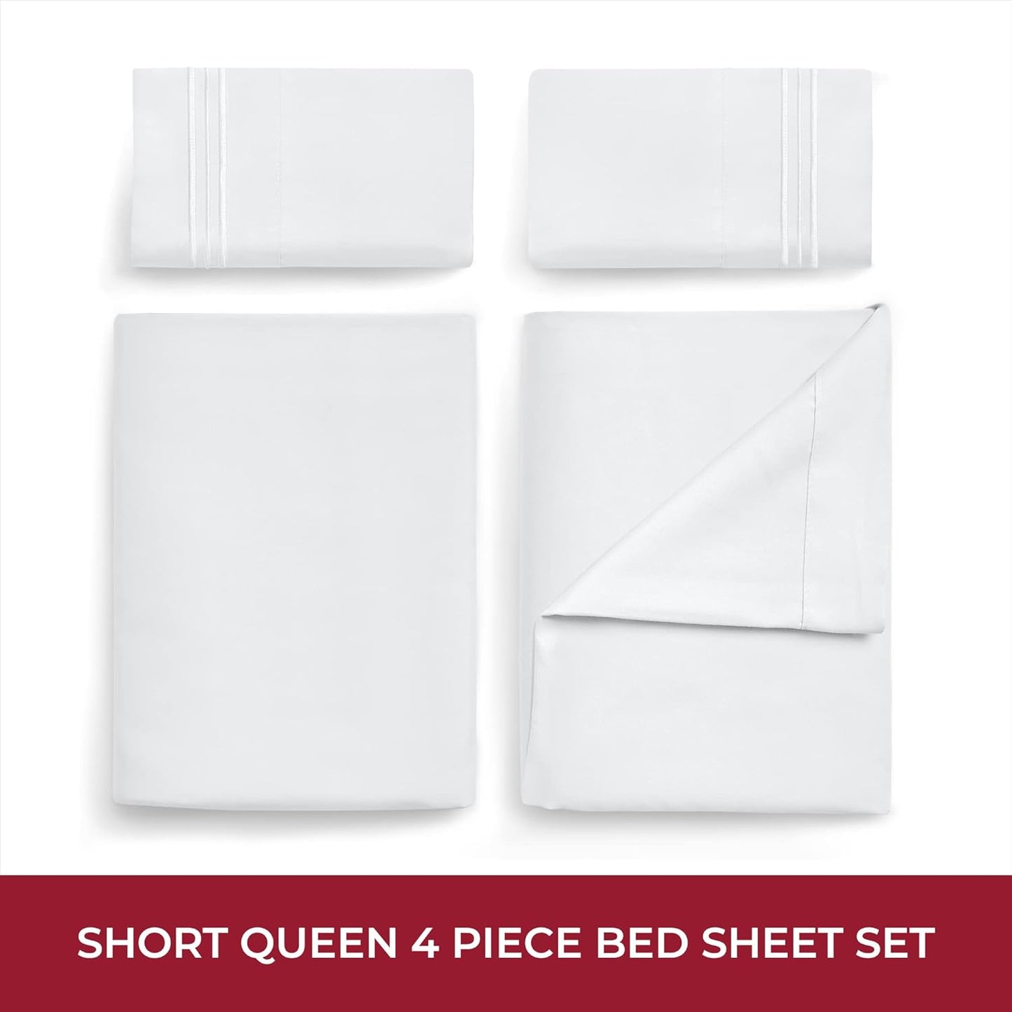 Mellanni RV Short Queen Sheets - Luxury Hotel Quality, Extra Soft & Cooling - Deep Pocket up to 10" | White