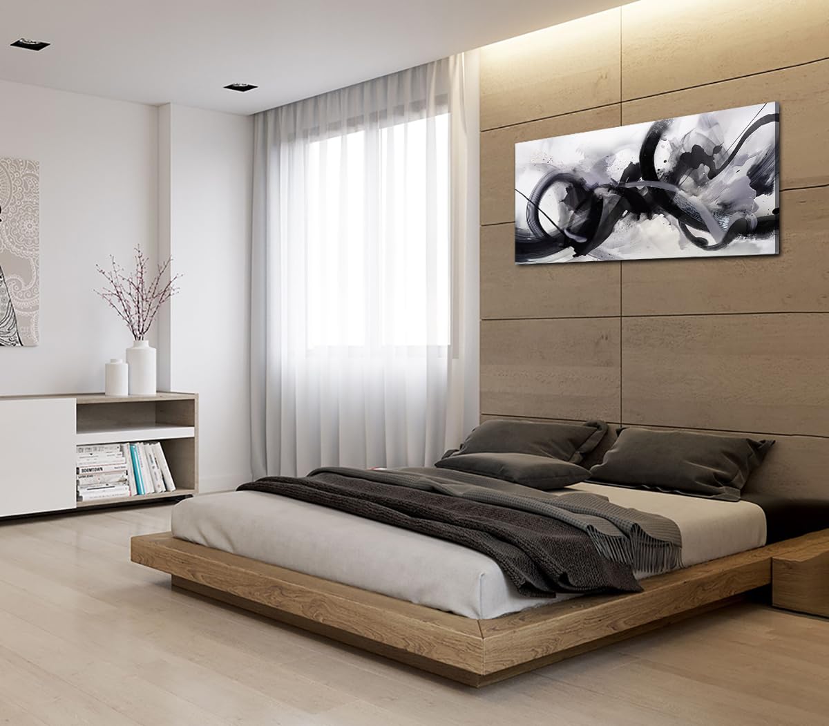Black White Abstract Wall Art Canvas Geometric Lines Print Picture Large 20x40 Inch Contemporary Artwork Pinting for Bedroom, Dining Room, Office…