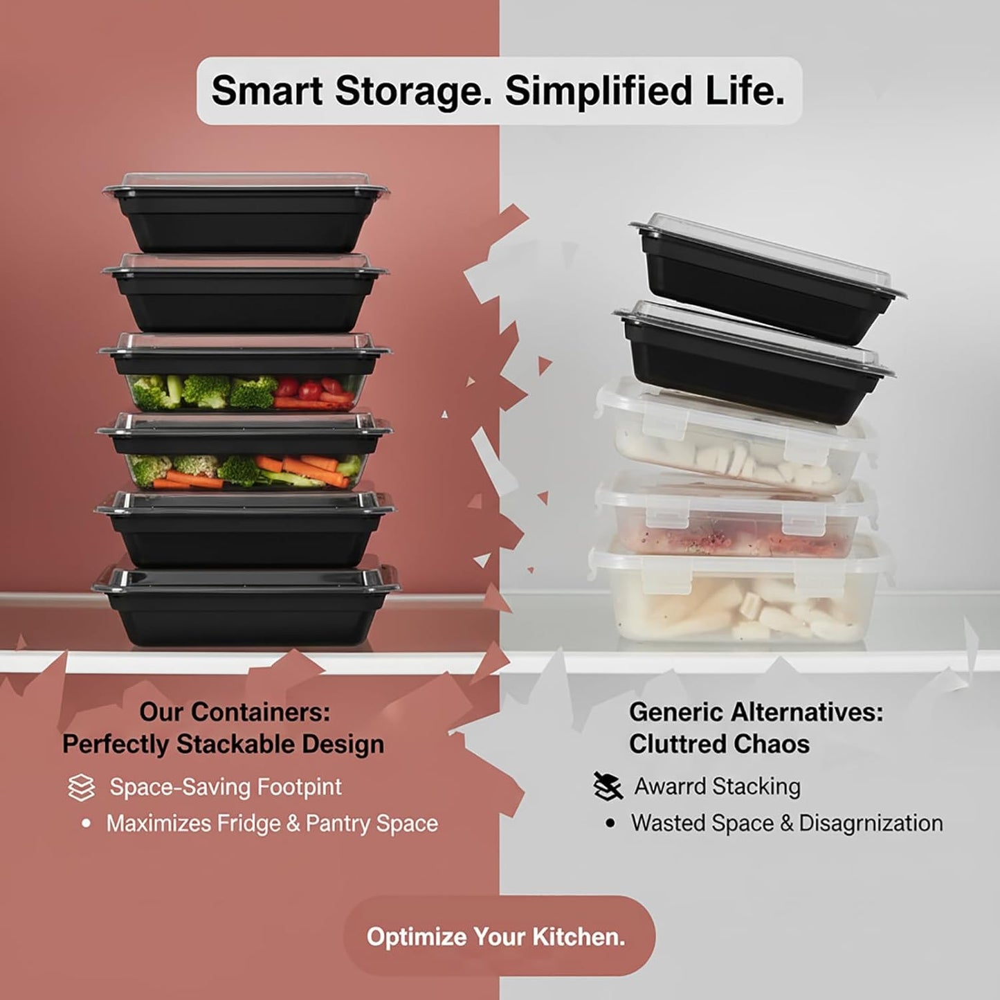 Regine Switzerland Meal Prep Containers - 60 Pack 24 oz Reusable, Leakproof, BPA-Free | Microwave & Dishwasher Safe