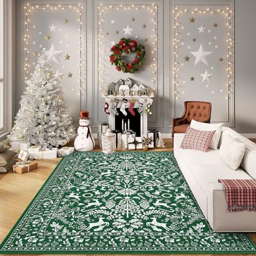 Kids Christmas Rug 5x7 Washable Non-Slip Floor Mat for Bedroom & Playroom