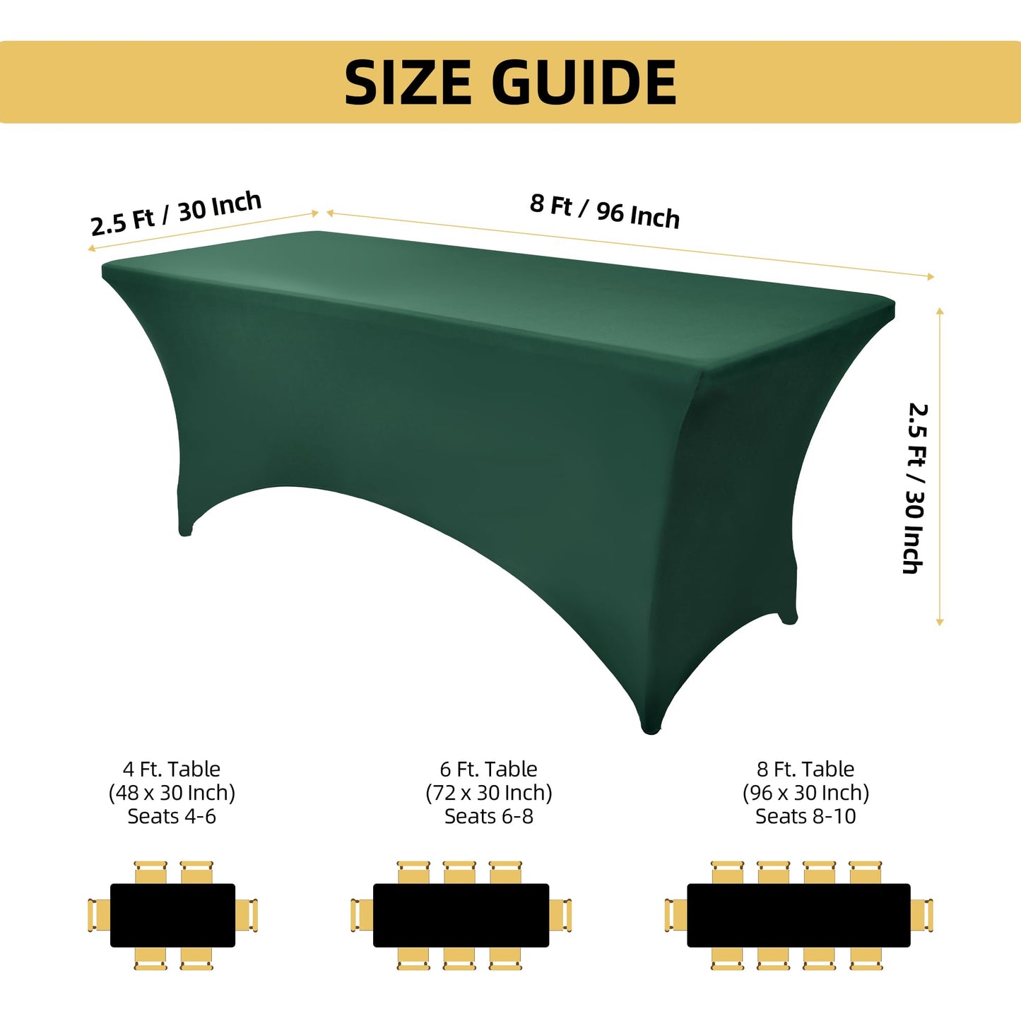 ZarzaaSik 2-Pack 8ft Spandex Table Covers for Rectangle Folding Tables - Washable Elastic Tablecloth - Ultimate Fitted Table Protector for Birthday Parties, Trade Shows, Banquet