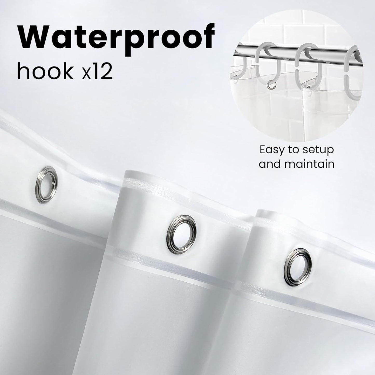 LiBa Waterproof Plastic Shower Curtain | Premium Non-Toxic PEVA with Rust-Proof Grommets - 72x72 Inches, White