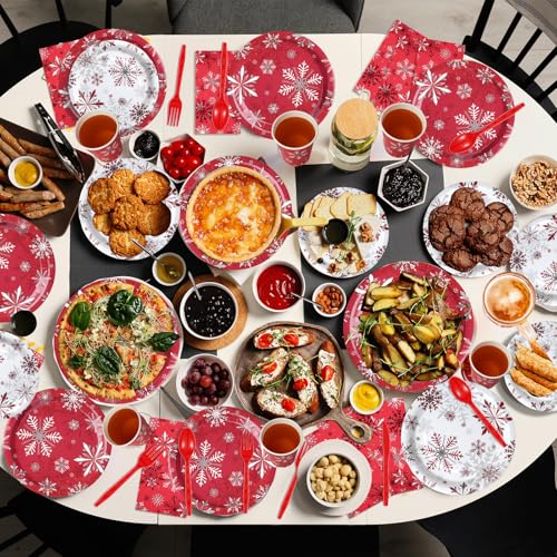 Christmas Holiday Snowflake Paper Plates and Napkins Serve 50,