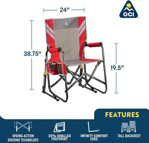 GCI Outdoor Stowaway Rocker - Comfortable Folding Chair in Varsity Black/Gray