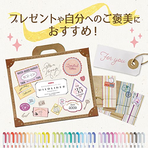 Zebra Mildliner 35-Color Highlighter Set with Gift Box - Light, Eye-Friendly Ink