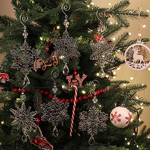 HUADODO 6 Pieces Clear Acrylic Snowflake Ornaments for Christmas Tree Decorations, 6 Inch Winter Holiday Decor