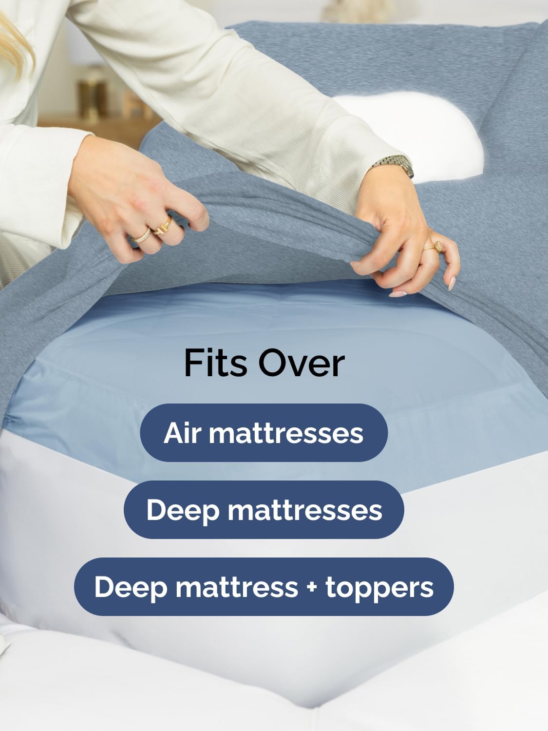 Skiennix Extra Deep Full Sheet Set - 6-Piece Breathable Cooling Bedding - Soft, Wrinkle-Free Heathered Blue