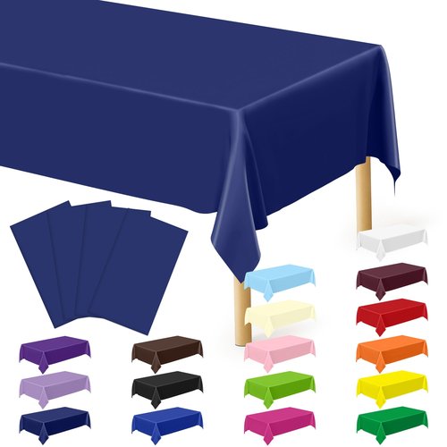 4 PCS Navy Plastic Tablecloths for Rectangle and Round Tables, 54" x 108" Stain Resistant Disposable Tablecloth for Picnic, Weddings, Baptism Decorations, Picnic Table Cover for Parties, Birthday