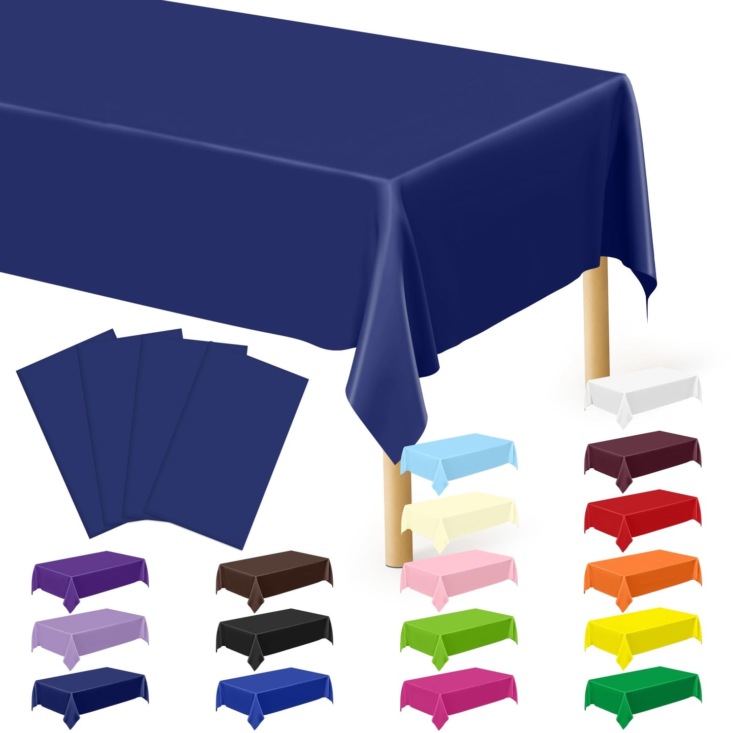 QZYL 2 Pack Navy Blue Tablecloths, 108 x 54 Inches Plastic Table Cloth, Disposable Rectangle Tablecloth Party Tablecover, Waterproof Party Supplies Table Decor for Wedding Picnic Gathering