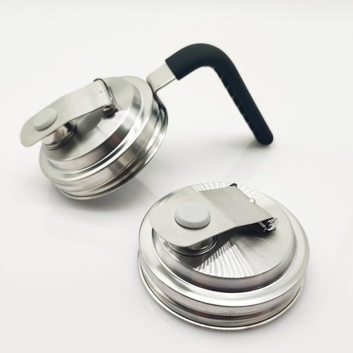 Houjioes Stainless Steel Wide Mouth Mason Jar Flip Pouring Spout Lids with Handle,No Rust Leaking Proof for Home Brewing Fruit Fermenting Drinks Airtight,Turns Mason Jar to Pitcher(2Pack)