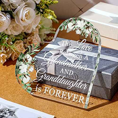 Jetec Grandma Gift Grandma Birthday Gift Acrylic Heart Shape Butterfly Shape Grandmother Sign from Granddaughter Grandson Thoughtful Mother's Day Christmas Ideas(Granddaughter)