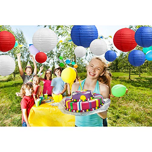 BEISHIDA Red Blue White Paper Lanterns 4/6/8/10/12 Inch Round Set (Color Trio)