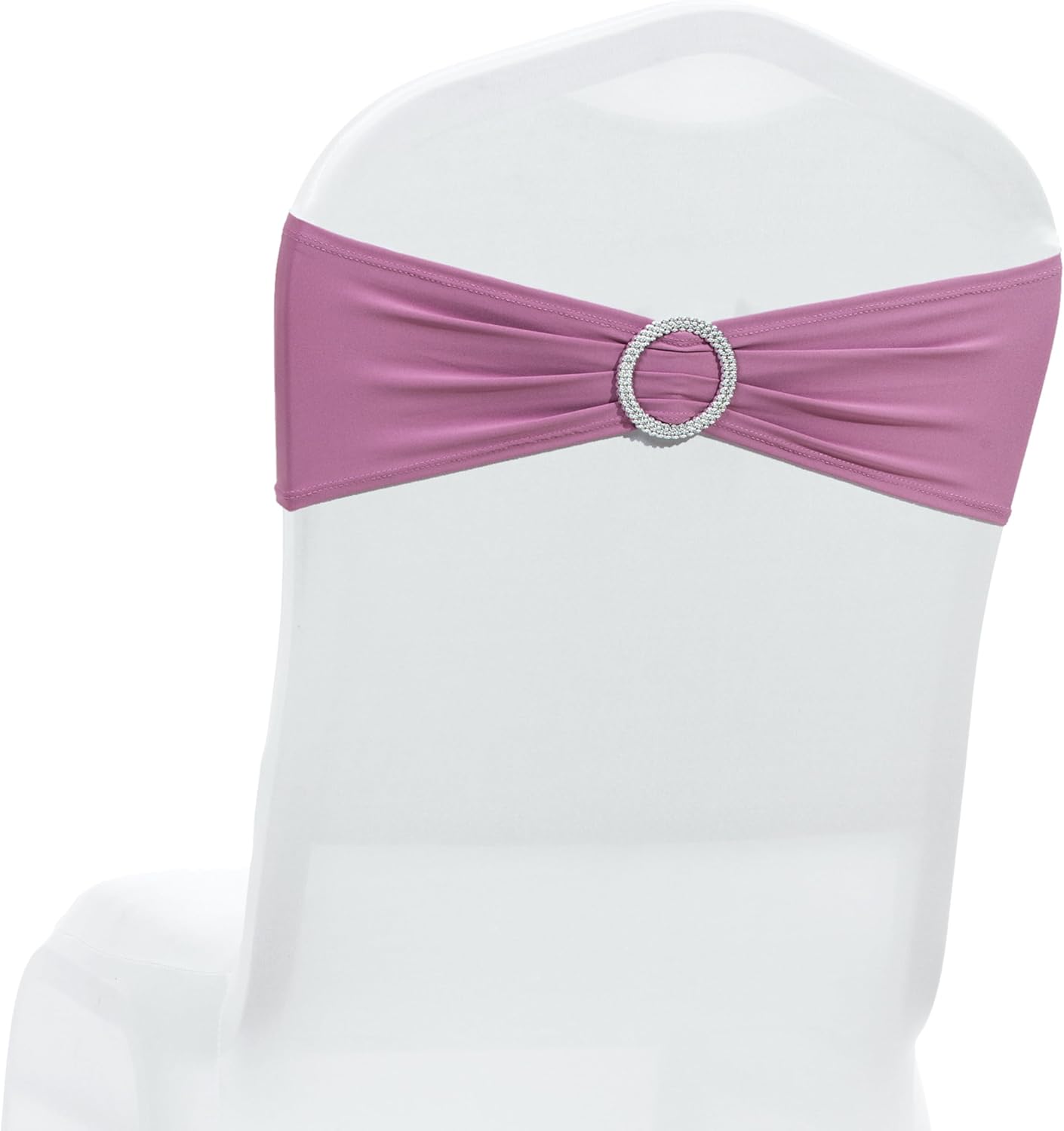 MDS Premium Spandex Chair Sashes - Stretchy Bow Covers with Buckle Slider | Fits Universal Dining Chairs - Dusty Pink (Pack of 50)