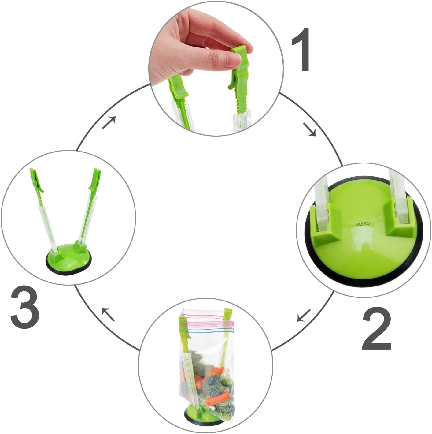 Ruibo Baggy Rack Holder - Meal Prep & Ziplock Bag Stand, Plastic Freezer Bag Holders, Green, Pack of 4
