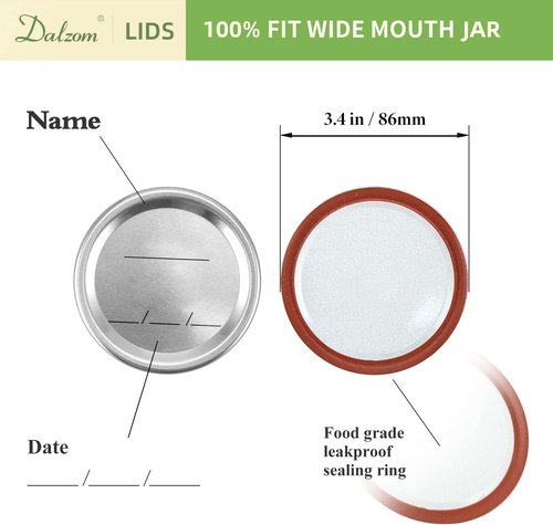 Dalzom® Wide Mouth Canning Lids - 24 Premium Mason Jar Lids with Rings | Food Grade, Airtight Fit