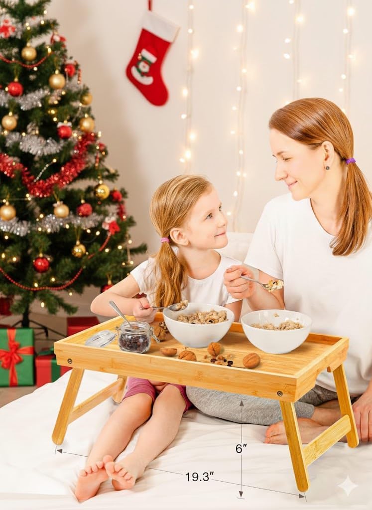 Pipishell Bamboo Bed Tray Table - Foldable Legs for Breakfast, Laptop Use | Versatile Snack Tray