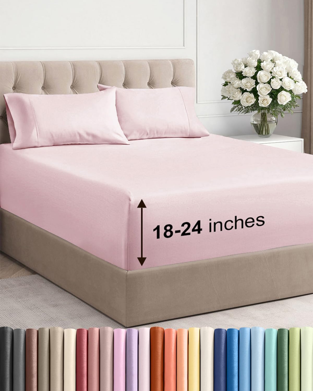 Skiennix Extra Deep Twin XL Sheet Set | 4-Piece Breathable Cooling Bedding - Soft, Wrinkle-Free Lavender Pink