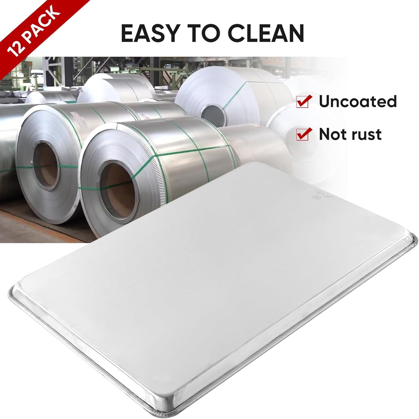 TENUP 12 Pack Aluminum Full Sheet Pans - Heavy Duty Baking Trays, 26" x 18", Warp-Resistant & Rust-Free