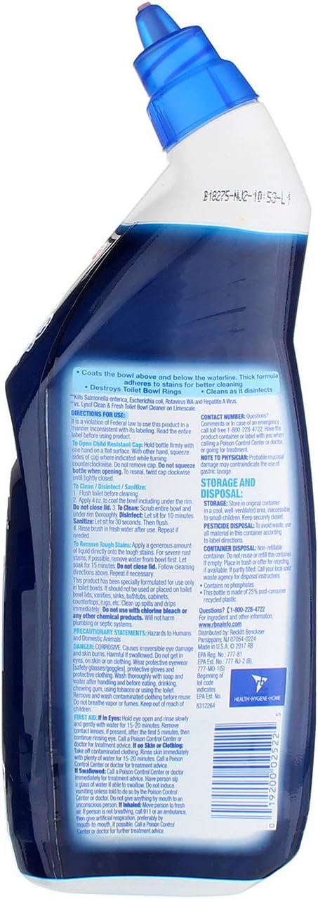 Lysol Power Toilet Bowl Cleaner Gel - Effective Stain Removal & Disinfection | 24oz (Pack of 3)