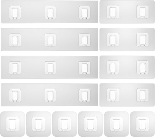 Lsnisni Shower Caddy Adhesive Replacement - Waterproof Shelf Strips & Strong Hooks | 14 Pack, Clear