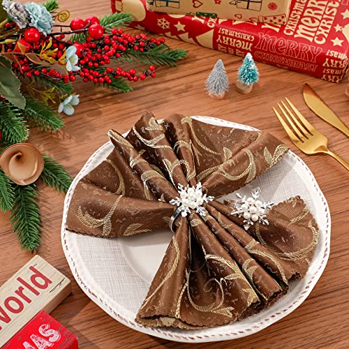 6 Pcs Remerry Christmas Snowflake Napkin Ring Set with Rhinestones - Holiday Table Decor