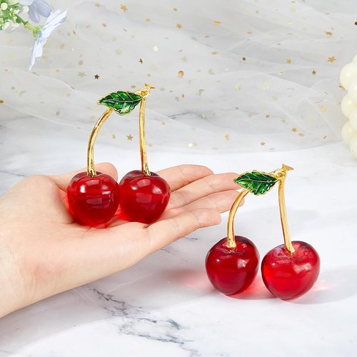 DICOSMETIC Glass Cherry Figurines - Red Crystal Fruit Ornaments for Home & Office Decor | 2-Piece Set