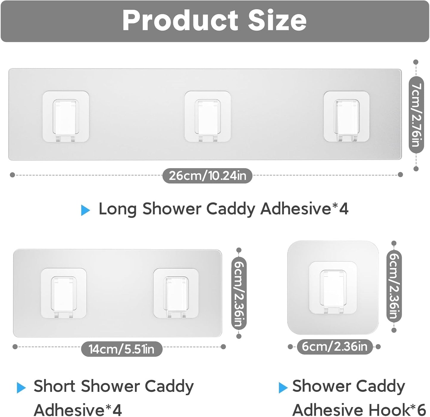 Lsnisni Shower Caddy Adhesive Replacement - Waterproof Shelf Strips & Strong Hooks | 14 Pack, Clear