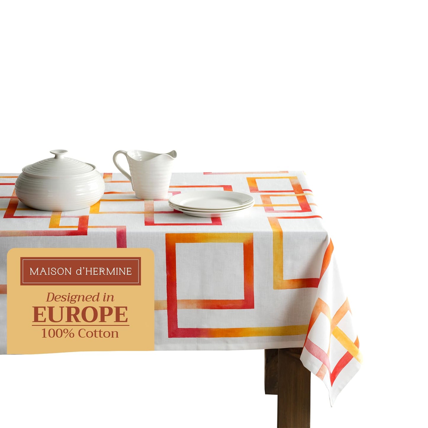 Maison d' Hermine Table Cloth Square Table 100% Cotton 60 x 60 Inches Tablecloth Reusable Decorative for Dining Kitchen Room Farmhouse Home Gifts for Mothers Day Spring Summer - Summer Maze