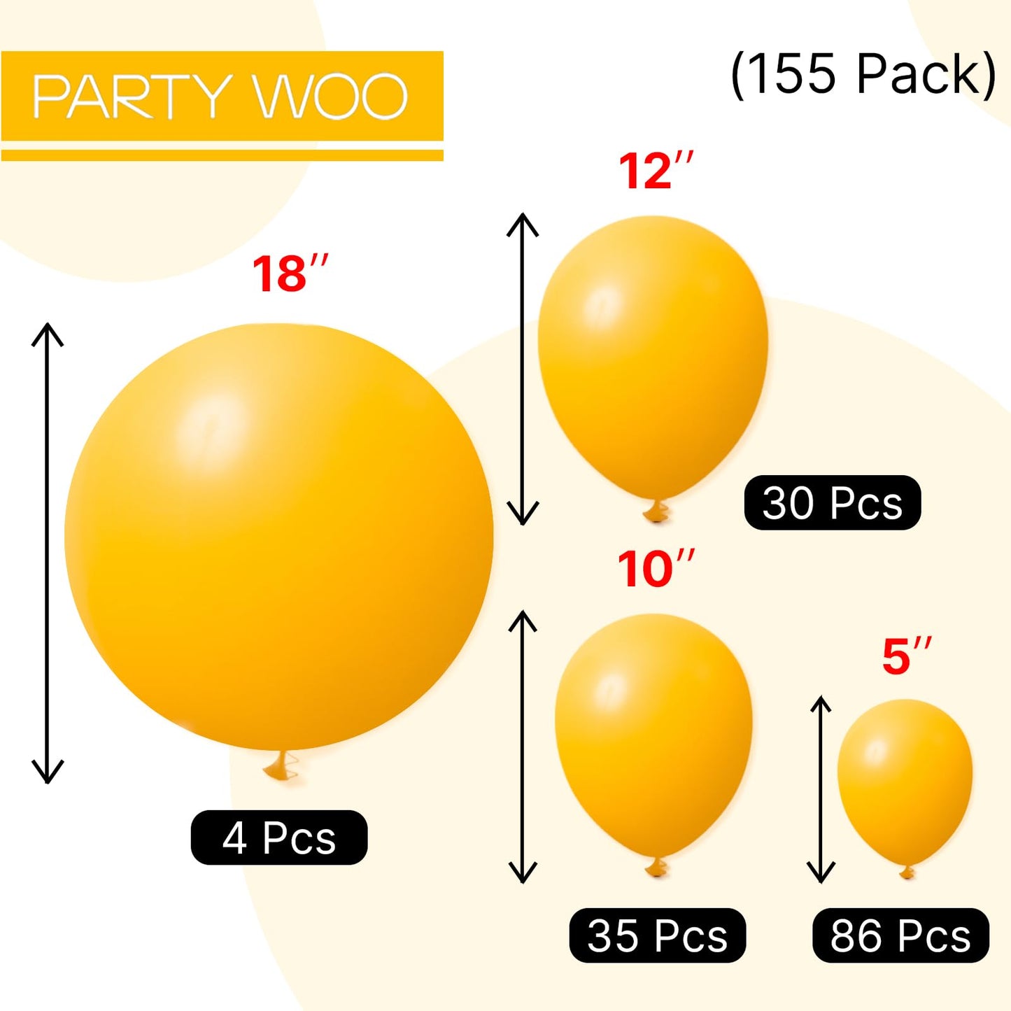 PartyWoo Mustard Yellow Balloons 155pcs Different Sizes of 18 12 10 5 Inch Yellow Fall Balloon Arch Kit for Birthday Engagement Baby Shower Bee Sunflower Little Cutie Party Decorations Yellow-Y10