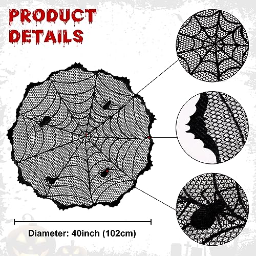 40-Inch Black Lace Spiderweb Tablecloth – Round Halloween Table Topper