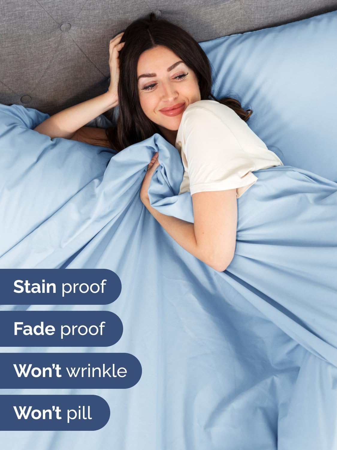 Skiennix Extra Deep Queen Sheet Set | 6-Piece Breathable Cooling Bedding - Soft, Wrinkle-Free Light Blue