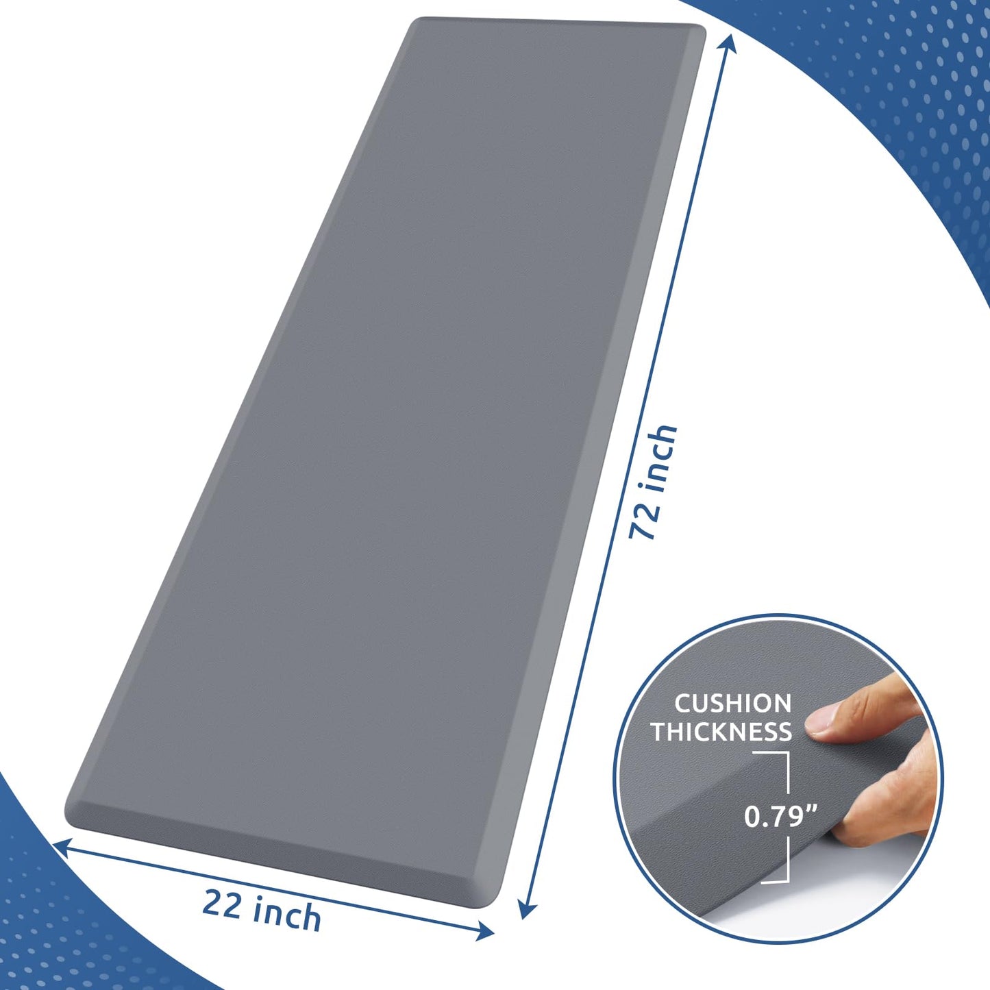 KitchenClouds Kitchen Mat Cushioned Anti Fatigue Rug 22"x72" Water Resistant, Non Slip, Standing and Comfort Desk/Floor Mats for House Sink Office (Grey,0.8inch)