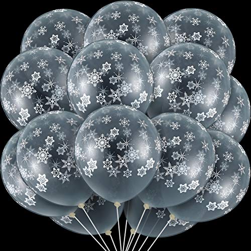 Skylety 40 Pieces Snowflake Balloons Bulk Winter Transparent Snowflake Latex Balloons for Christmas Birthday Wedding Party Decorations(Clear)